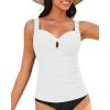 imageGRAPENT Tankini Tops for Women Twist Front Keyhole Bathing Suits Swim Tankini Swimsuits Padded Ruched Swimwear Top OnlyWhite