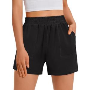 imageGRAPENT Wide Leg Shorts for Women Pull on Shorts with Deep Pockets for Casual Gym Pants Walking AthleticBlack