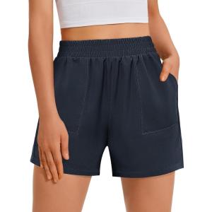 imageGRAPENT Wide Leg Shorts for Women Pull on Shorts with Deep Pockets for Casual Gym Pants Walking AthleticDark Blue