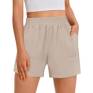 imageGRAPENT Wide Leg Shorts for Women Pull on Shorts with Deep Pockets for Casual Gym Pants Walking AthleticRose Dust