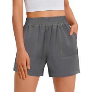 imageGRAPENT Wide Leg Shorts for Women Pull on Shorts with Deep Pockets for Casual Gym Pants Walking AthleticStorm Gray