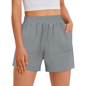 imageGRAPENT Wide Leg Shorts for Women Pull on Shorts with Deep Pockets for Casual Gym Pants Walking AthleticUltimate Gray