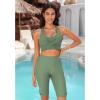 imageGRAPENT Swim Shorts Women High Waisted Cutout Beach Long Board Shorts Swimwear 11 Inseam Short Swim Pants Bottom OnlyIceberg Green