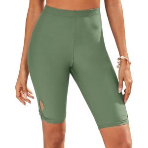 imageGRAPENT Swim Shorts Women High Waisted Cutout Beach Long Board Shorts Swimwear 11 Inseam Short Swim Pants Bottom OnlyIceberg Green