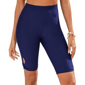 imageGRAPENT Swim Shorts Women High Waisted Cutout Beach Long Board Shorts Swimwear 11 Inseam Short Swim Pants Bottom OnlyNavy Blue