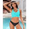 imageGRAPENT Bikini Tops for Women Twist Front Ruched Bathing Suit Adjustable Crisscross Back Cropped Tankini Swim Top OnlyAqua Blue