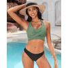 imageGRAPENT Bikini Tops for Women Twist Front Ruched Bathing Suit Adjustable Crisscross Back Cropped Tankini Swim Top OnlyArmy Green