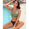 imageGRAPENT Bikini Tops for Women Twist Front Ruched Bathing Suit Adjustable Crisscross Back Cropped Tankini Swim Top OnlyArmy Green