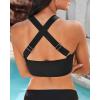 imageGRAPENT Bikini Tops for Women Twist Front Ruched Bathing Suit Adjustable Crisscross Back Cropped Tankini Swim Top OnlyBlack