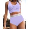 imageGRAPENT Bikini Tops for Women Twist Front Ruched Bathing Suit Adjustable Crisscross Back Cropped Tankini Swim Top OnlyLavender