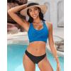 imageGRAPENT Bikini Tops for Women Twist Front Ruched Bathing Suit Adjustable Crisscross Back Cropped Tankini Swim Top OnlyMykonos Blue