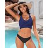 imageGRAPENT Bikini Tops for Women Twist Front Ruched Bathing Suit Adjustable Crisscross Back Cropped Tankini Swim Top OnlyNavy Blue