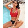 imageGRAPENT Bikini Tops for Women Twist Front Ruched Bathing Suit Adjustable Crisscross Back Cropped Tankini Swim Top OnlyRed
