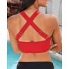 imageGRAPENT Bikini Tops for Women Twist Front Ruched Bathing Suit Adjustable Crisscross Back Cropped Tankini Swim Top OnlyRed