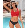 imageGRAPENT Bikini Tops for Women Twist Front Ruched Bathing Suit Adjustable Crisscross Back Cropped Tankini Swim Top OnlyRed