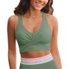 imageGRAPENT Bikini Tops for Women Twist Front Ruched Bathing Suit Adjustable Crisscross Back Cropped Tankini Swim Top OnlyArmy Green
