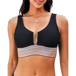 imageGRAPENT Bikini Top for Women Color Block U Hook Padded Adjustable Straps Bathing Suit Swim Tops Only Beach Resort WearBlack