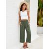 imageGRAPENT Capri Pants for Women High Waisted Wide Leg Linen Palazzo Trousers Pull On Elastic Smock Waist Loose Flowy PantsArmy Green