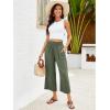 imageGRAPENT Capri Pants for Women High Waisted Wide Leg Linen Palazzo Trousers Pull On Elastic Smock Waist Loose Flowy PantsArmy Green
