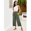 imageGRAPENT Capri Pants for Women High Waisted Wide Leg Linen Palazzo Trousers Pull On Elastic Smock Waist Loose Flowy PantsArmy Green