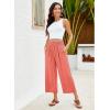 imageGRAPENT Capri Pants for Women High Waisted Wide Leg Linen Palazzo Trousers Pull On Elastic Smock Waist Loose Flowy PantsCoral