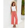 imageGRAPENT Capri Pants for Women High Waisted Wide Leg Linen Palazzo Trousers Pull On Elastic Smock Waist Loose Flowy PantsCoral