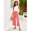 imageGRAPENT Capri Pants for Women High Waisted Wide Leg Linen Palazzo Trousers Pull On Elastic Smock Waist Loose Flowy PantsCoral