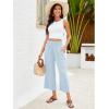 imageGRAPENT Capri Pants for Women High Waisted Wide Leg Linen Palazzo Trousers Pull On Elastic Smock Waist Loose Flowy PantsSky Blue