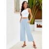 imageGRAPENT Capri Pants for Women High Waisted Wide Leg Linen Palazzo Trousers Pull On Elastic Smock Waist Loose Flowy PantsSky Blue
