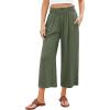 imageGRAPENT Capri Pants for Women High Waisted Wide Leg Linen Palazzo Trousers Pull On Elastic Smock Waist Loose Flowy PantsArmy Green