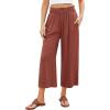 imageGRAPENT Capri Pants for Women High Waisted Wide Leg Linen Palazzo Trousers Pull On Elastic Smock Waist Loose Flowy PantsRust