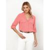 imageGRAPENT Linen Shirts for Women Trendy Button Down Long Sleeve Shirts Dressy Causal Summer Loose Fit Tops with PocketsCoral Red