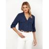 imageGRAPENT Linen Shirts for Women Trendy Button Down Long Sleeve Shirts Dressy Causal Summer Loose Fit Tops with PocketsDark Blue