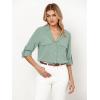imageGRAPENT Linen Shirts for Women Trendy Button Down Long Sleeve Shirts Dressy Causal Summer Loose Fit Tops with PocketsGranite Green