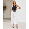 imageGRAPENT Wide Leg Jeans Woman Trendy Cropped High Waisted Front Seam Casual Stretchy Denim Trouser Jeans with PocketsCream White