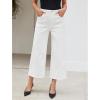 imageGRAPENT Wide Leg Jeans Woman Trendy Cropped High Waisted Front Seam Casual Stretchy Denim Trouser Jeans with PocketsCream White