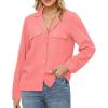 imageGRAPENT Linen Shirts for Women Trendy Button Down Long Sleeve Shirts Dressy Causal Summer Loose Fit Tops with PocketsCoral Red