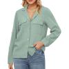 imageGRAPENT Linen Shirts for Women Trendy Button Down Long Sleeve Shirts Dressy Causal Summer Loose Fit Tops with PocketsGranite Green