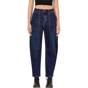 imageGRAPENT Barrel Jeans for Women High Waisted Trendy Wide Leg Baggy Ankle Length Stretchy Denim Trouser Jeans with PocketsNightfall Blue