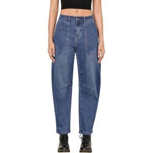 imageGRAPENT Barrel Jeans for Women High Waisted Trendy Wide Leg Baggy Ankle Length Stretchy Denim Trouser Jeans with PocketsSeaport Blue