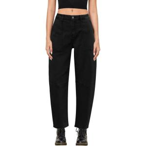 imageGRAPENT Barrel Jeans for Women High Waisted Trendy Wide Leg Baggy Ankle Length Stretchy Denim Trouser Jeans with PocketsTrue Black