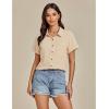 imageGRAPENT Linen Shirts for Women Trendy Button Down Shirts Short Sleeve Casual Collared Blouses Summer Tops with PocketBeige