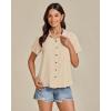 imageGRAPENT Linen Shirts for Women Trendy Button Down Shirts Short Sleeve Casual Collared Blouses Summer Tops with PocketBeige