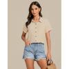 imageGRAPENT Linen Shirts for Women Trendy Button Down Shirts Short Sleeve Casual Collared Blouses Summer Tops with PocketBeige