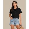imageGRAPENT Linen Shirts for Women Trendy Button Down Shirts Short Sleeve Casual Collared Blouses Summer Tops with PocketBlack