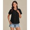 imageGRAPENT Linen Shirts for Women Trendy Button Down Shirts Short Sleeve Casual Collared Blouses Summer Tops with PocketBlack