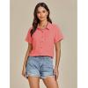 imageGRAPENT Linen Shirts for Women Trendy Button Down Shirts Short Sleeve Casual Collared Blouses Summer Tops with PocketCoral Red