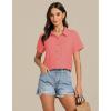 imageGRAPENT Linen Shirts for Women Trendy Button Down Shirts Short Sleeve Casual Collared Blouses Summer Tops with PocketCoral Red
