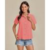 imageGRAPENT Linen Shirts for Women Trendy Button Down Shirts Short Sleeve Casual Collared Blouses Summer Tops with PocketCoral Red