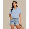 imageGRAPENT Linen Shirts for Women Trendy Button Down Shirts Short Sleeve Casual Collared Blouses Summer Tops with PocketIce Blue